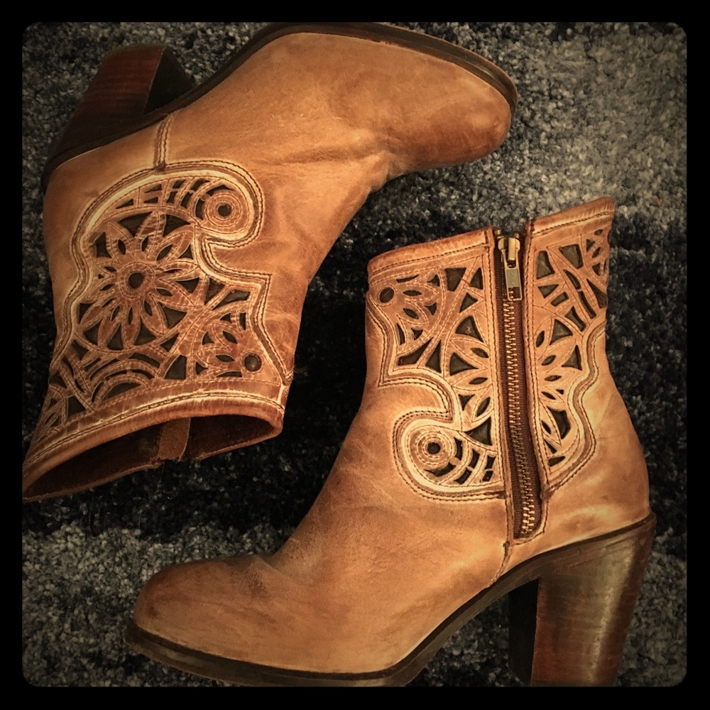 Corral Leather Grey Brown Laser Cut Booties